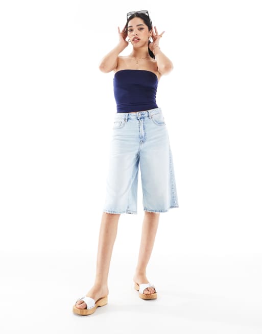 Bershka polyamide bandeau top in navy