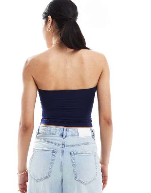 Bershka polyamide bandeau top in navy