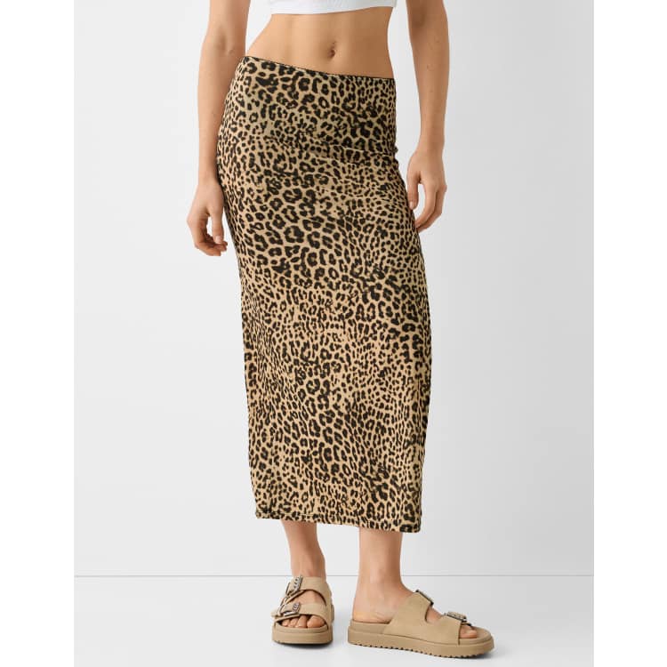 Bershka polyamide maxi skirt in leopard print ASOS