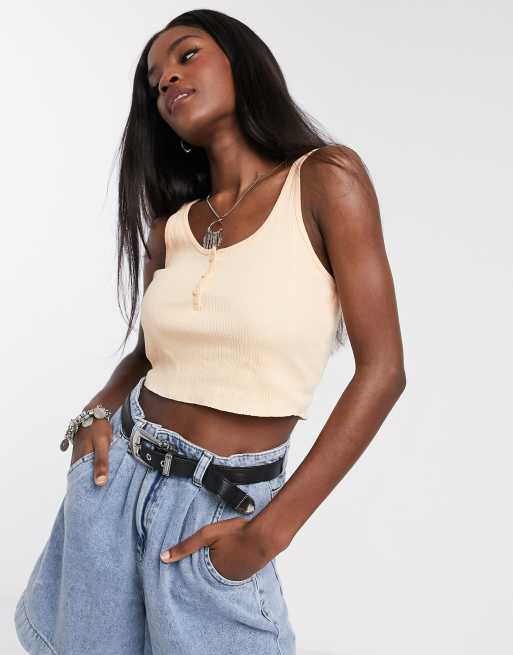 Bershka – Pomarańczowy prążkowany podkoszulek