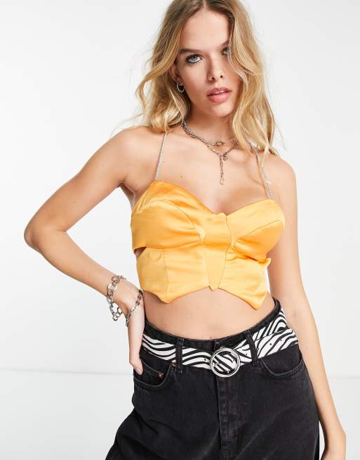 Bershka – Pomarańczowy satynowy top o fasonie gorsetu