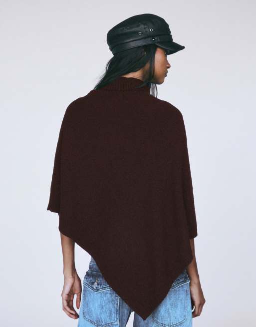 Bershka poncho en maille à col montant marron, 3 de 6
