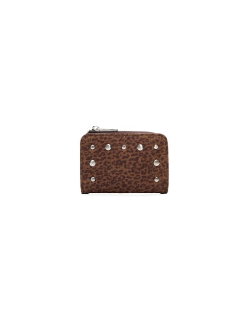 Bershka portemonnee voor kleingeld met dierenprint en studs in bruin, 4 van 4