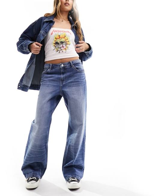 Bershka - Posede jeans med vidde i vintage-blå
