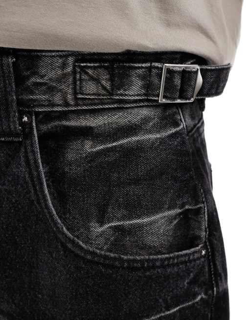 Bershka - Posede tømrerjeans i vasket sort, 2 af 5