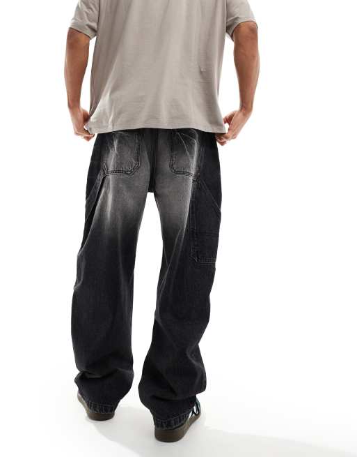 Bershka - Posede tømrerjeans i vasket sort, 3 af 5