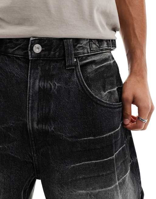 Bershka - Posede tømrerjeans i vasket sort, 5 af 5