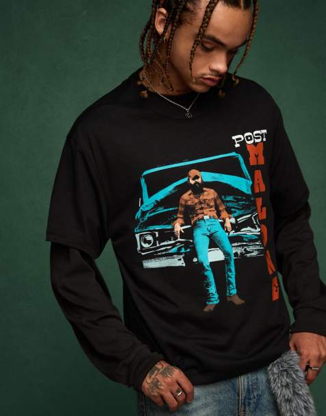 Bershka Post malone print short-sleeve t-shirt in black - view 1