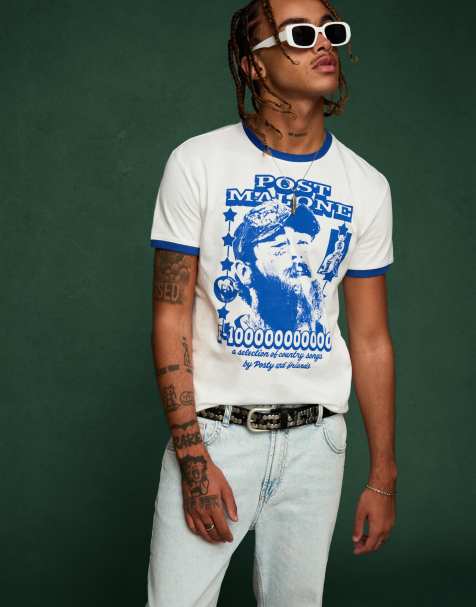 Bershka Post malone print short-sleeve t-shirt in white