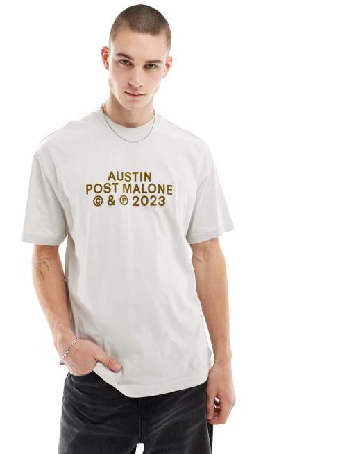 Bershka – Post Malone – T-Shirt in Ecru mit Rückenaufdruck, 2 von 4