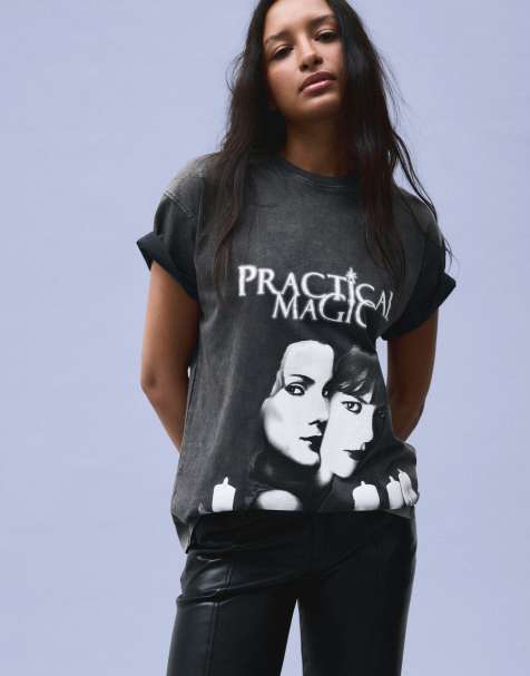 Bershka Practical magic oversize short sleeve t-shirt in black - view 1