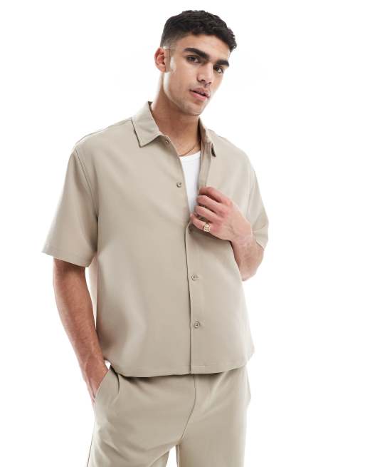 Bershka – Premium – Beige skjorta, del av set