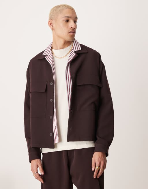 Bershka Premium – Bordowa koszula z długimi rękawami, część zestawu