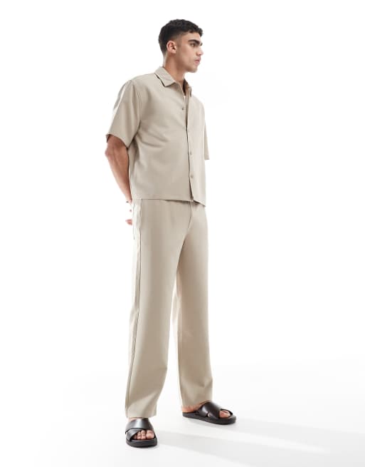 Bershka - Premium - Overhemd in beige, deel van co-ord set, 3 van 4