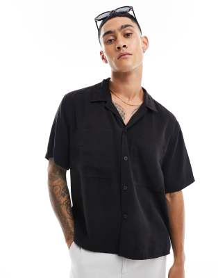  Bershka premium pocket shirt in black