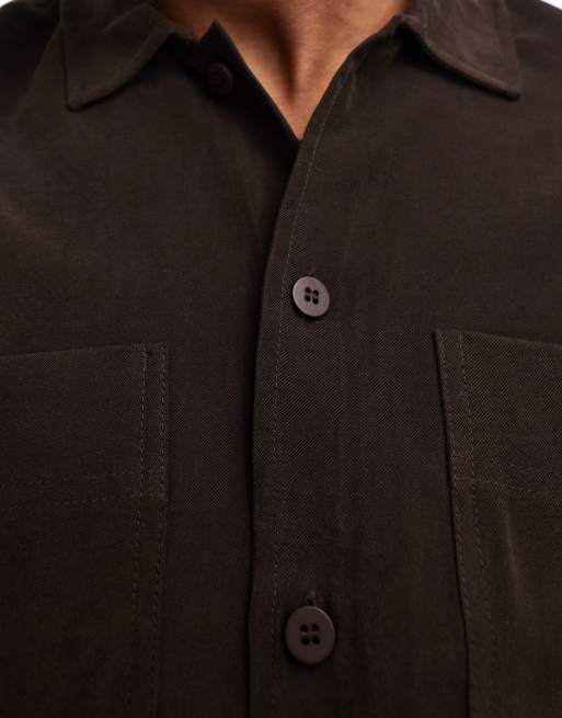 Bershka premium pocket shirt in brown, 2 of 4