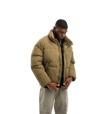 Bershka Premium Puffer Jacket In Khaki-green