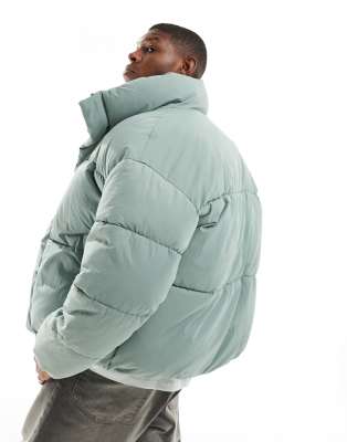 Bershka premium puffer jacket in light blue