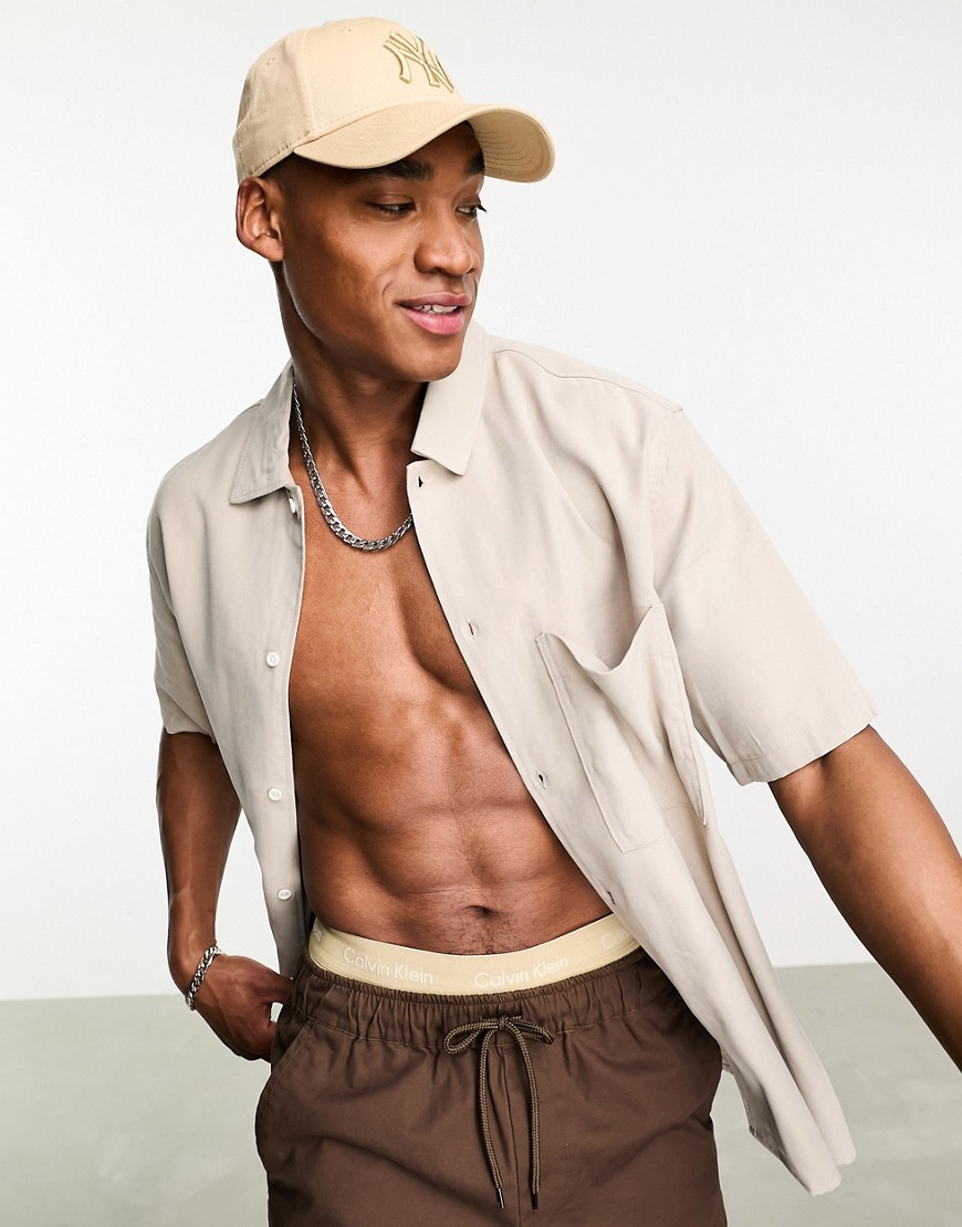 premium relaxed fit shirt in sand-Neutral