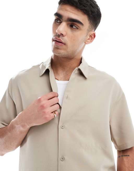 Bershka premium shirt in beige - part of a set