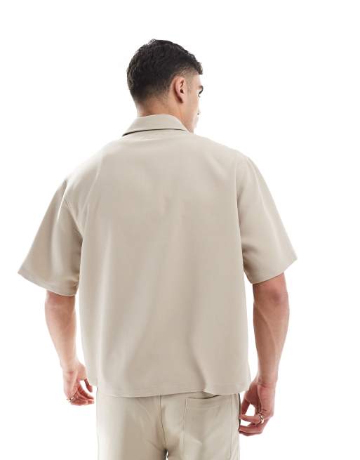 Bershka premium shirt in beige - part of a set