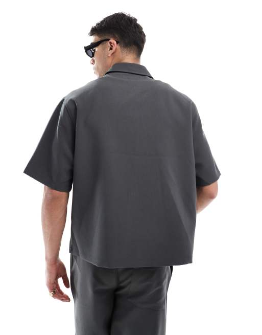 Bershka - Camicia premium antracite in coordinato