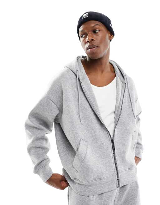 Bershka premium zip through hoodie in grey (part of a set)