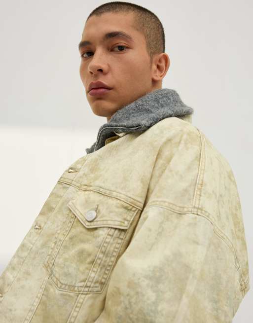 Bershka Print denim jacket in green, 2 of 4