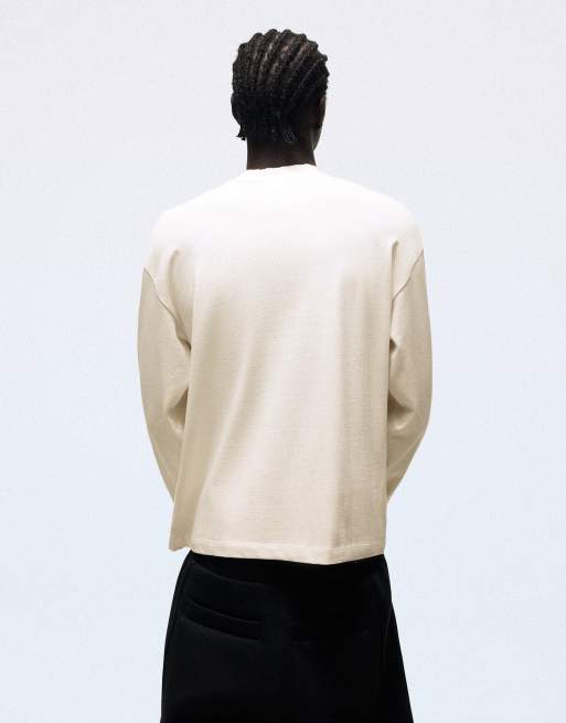 Bershka print long-sleeved t-shirt in white, 3 of 6