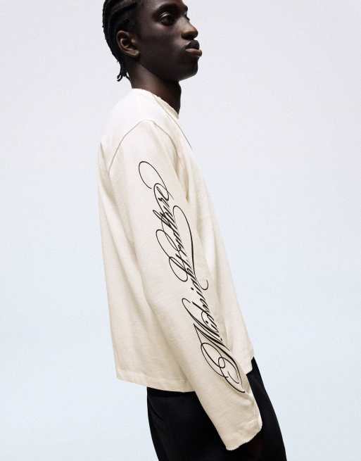 Bershka print long-sleeved t-shirt in white, 4 of 6