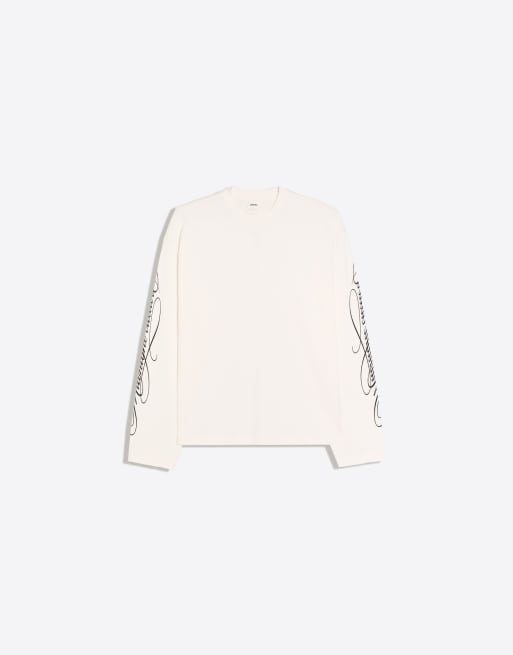 Bershka print long-sleeved t-shirt in white, 6 of 6