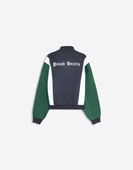 Bershka Print zip-up sweatshirt in blue, 6 of 6