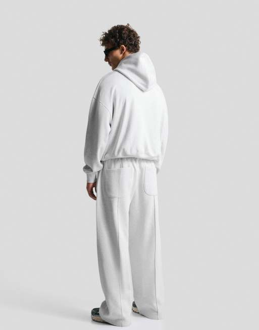 Bershka Printed boxy fit hoodie in light grey