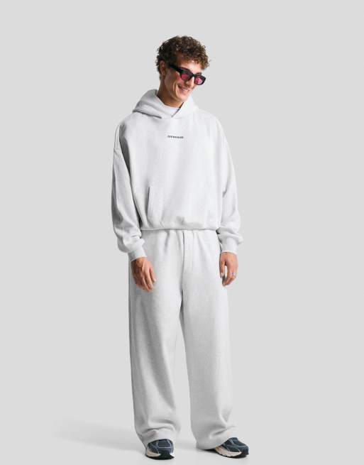 Bershka Printed boxy fit hoodie in light grey