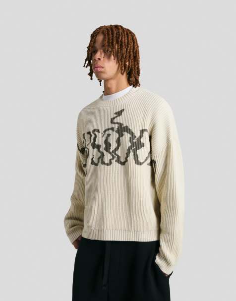 Bershka Printed boxy fit sweater in white - view 1