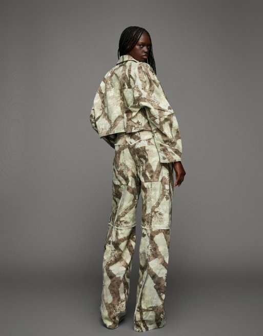 Bershka Printed cropped denim jacket in grey ASOS