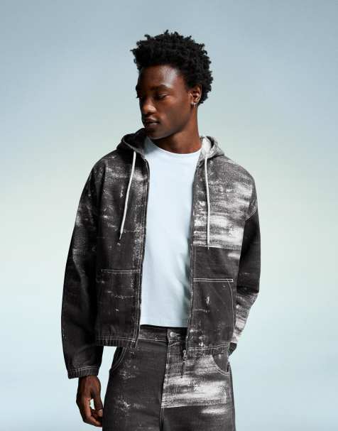 Bershka Printed denim jacket in black - view 1