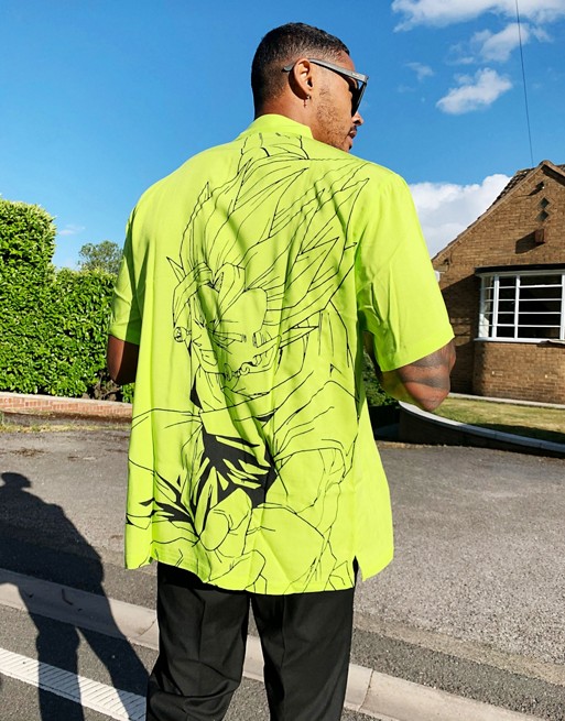 Bershka printed Dragon Ball Z shirt in green