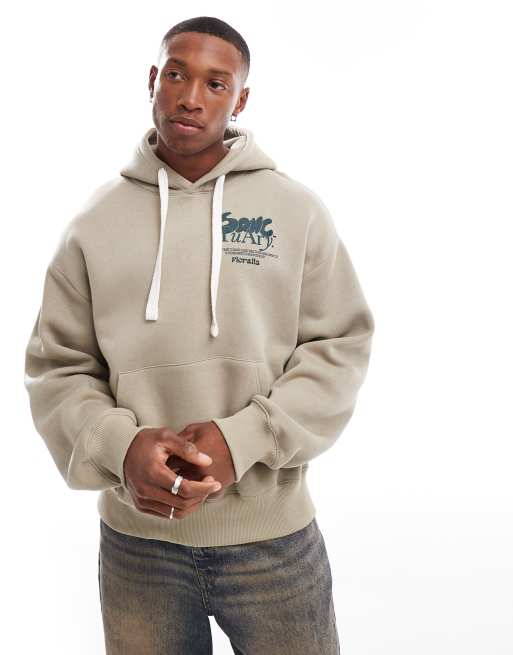 Bershka printed hoodie in beige | ASOS