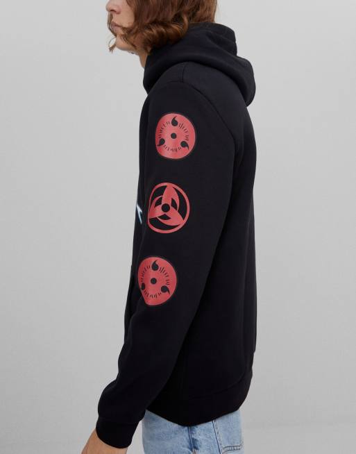 Bershka printed hoodie in black