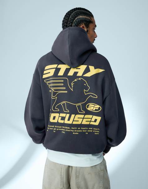 Bershka Printed hoodie in blue - view 1