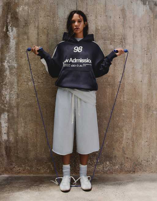 Bershka Printed hoodie in blue, 3 of 4