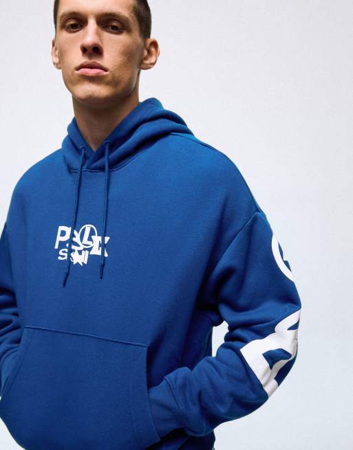 Bershka Printed hoodie in blue, 5 of 7