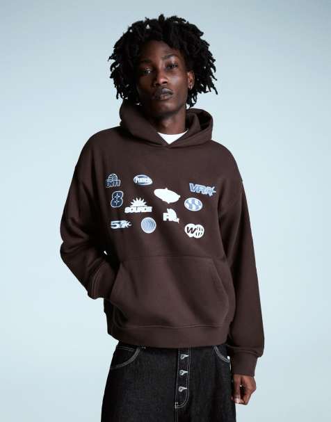 Bershka Printed hoodie in brown - view 1