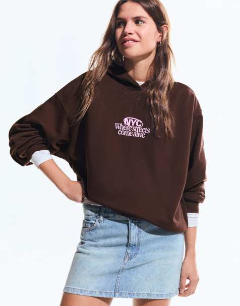 Bershka Printed hoodie in brown - view 1