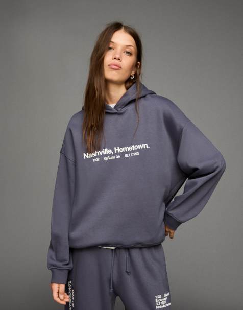 Bershka Printed hoodie in grey - view 1