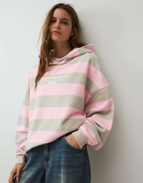 Bershka Printed hoodie in pink