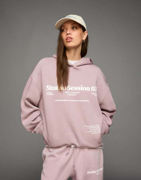 Bershka Printed hoodie in purple - view 1