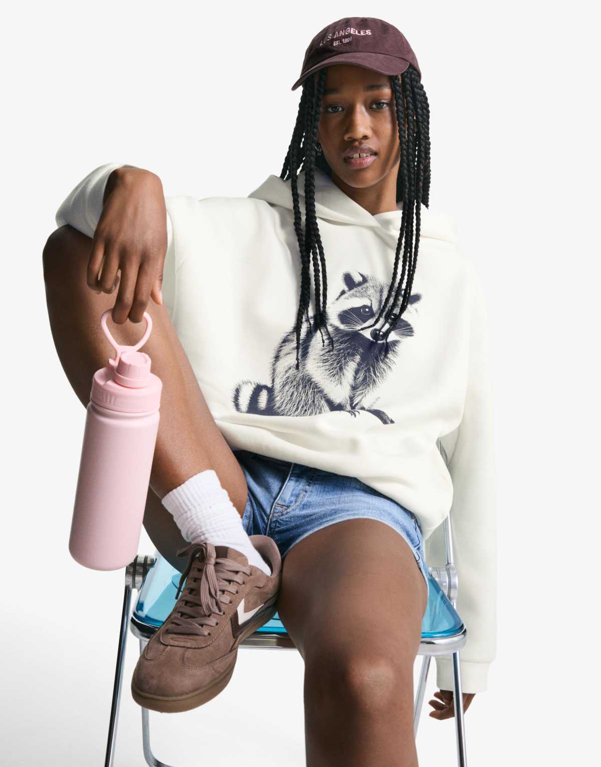 Bershka Printed hoodie in white