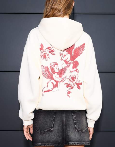 Bershka Printed hoodie in white - view 1